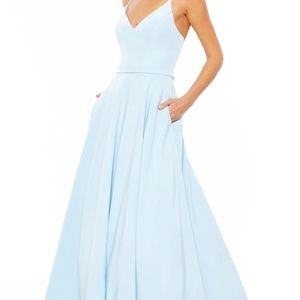 Mac Duggal Sky Blue Classic A-line Sleeveless V-neck Ballgown